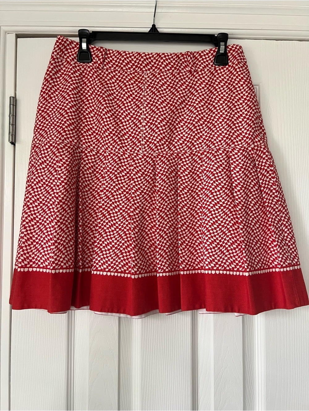 Oscar de la Renta A-line Pleated Cotton Skirt, Red and White, Size 8